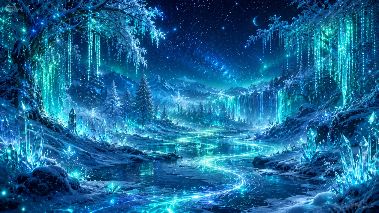 Frozen Dreamriver. Where winter glows in silence and starlight.