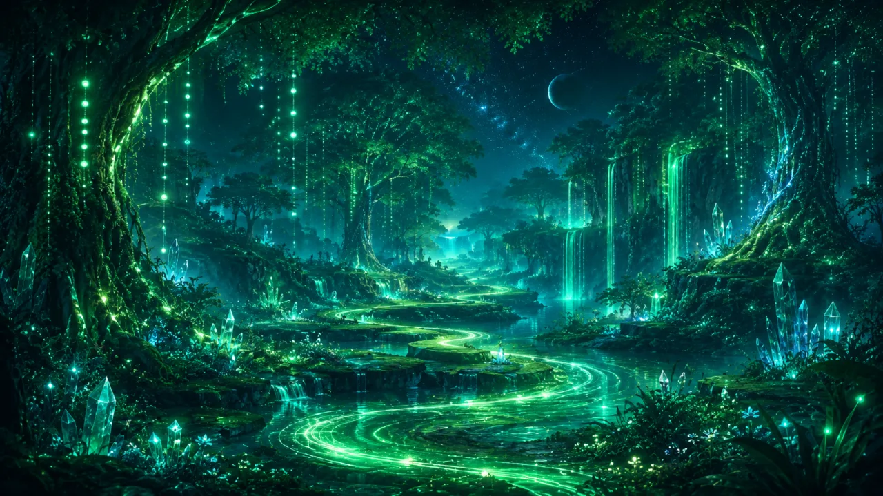 Luminous Forest of Dreams. A glowing wilderness beneath an endless sky.