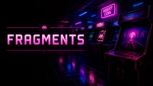 Retro arcade machines and gameplay fragments inspired by classic games like Snake, Pong and Breakout